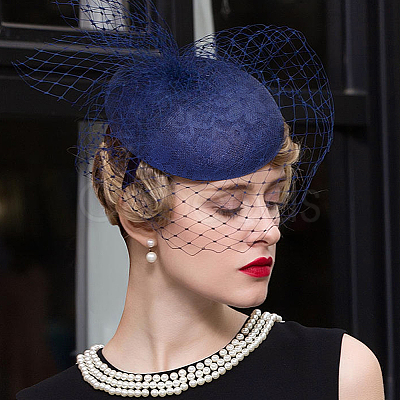 Imitation Hemp Round Fascinator Hat Base for Millinery AJEW-WH0472-45C-01-1