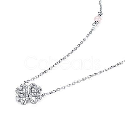 TINYSAND Clover 925 Sterling Silver Cubic Zirconia Pendant Necklaces TS-N339-S-1