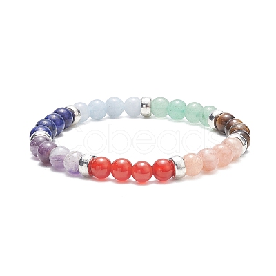 Natural Mixed Gemstone Round Beaded Stretch Bracelets BJEW-JB09399-1