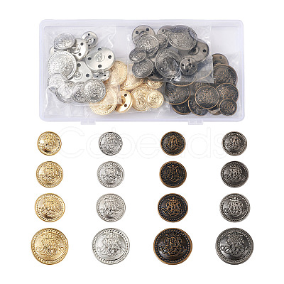 64Pcs 16 Style Brass Shank Buttons BUTT-TA0001-11-1