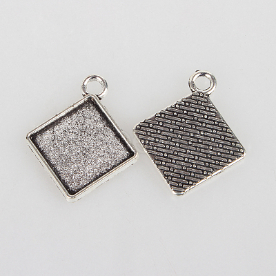 Vintage Tibetan Style Alloy Rhombus Pendant Cabochon Bezel Settings X-TIBEP-O006-58AS-1