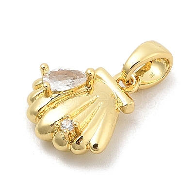 Rack Plating Leaf Brass Clear Cubic Zirconia Pendants KK-S407-13G-G-1