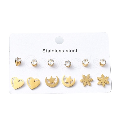 304 Stainless Steel Micro Pave Cubic Zirconia Stud Earrings Kits For Women EJEW-B112-01G-03-1