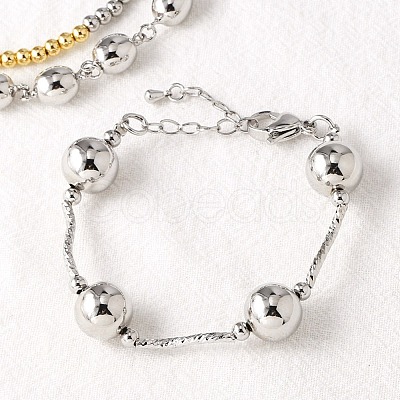 Brass Round Beaded Link Bracelets for Women LS-BJEW-S159-02A-P-1