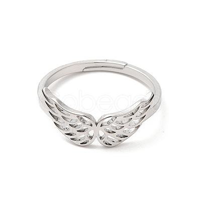 Non-Tarnish 304 Stainless Steel Hollow Wings Adjustable Ring for Women RJEW-L107-033P-1