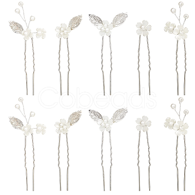 Alloy with Plastic Beads Hair Sticks for Women Girls OHAR-WH20010-08P-1