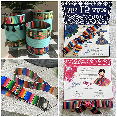 2Rolls 2 Styles Stripe Pattern Printed Polyester Grosgrain Ribbon OCOR-TA0001-37K-1