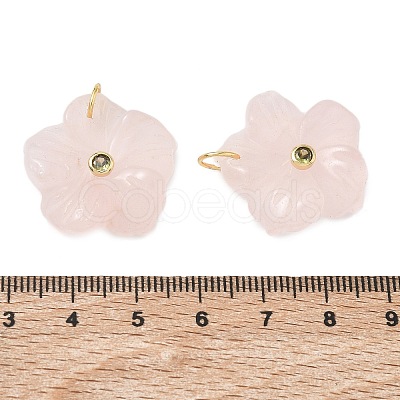 Brass & Natural Rose Quartz & Cubic Zirconia Pendants GG-CBAD360-18G-01-1
