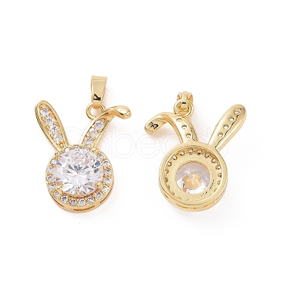 Brass Micro Pave Clear Cubic Zirconia Pendants KK-E068-VC418-1
