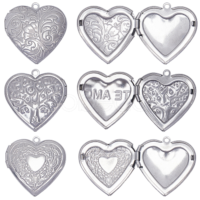 12Pcs 3 Styles 316 Stainless Steel Locket Pendants STAS-SC0007-55-1