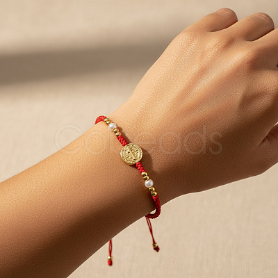 Brass Saint Medal Braided Bracelets EA4269-1-1