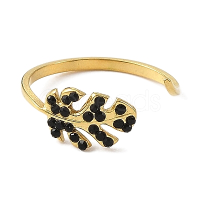 304 Stainless Steel Rhinestone Open Cuff Rings for Women RJEW-F166-24G-02-1
