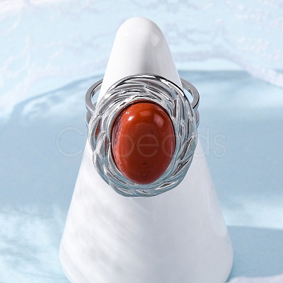 Oval Natural Red Jasper Finger Rings RJEW-M063-01P-12-1