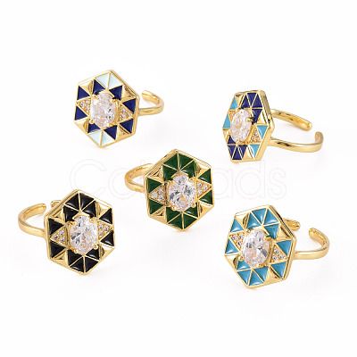 Brass Micro Pave Clear Cubic Zirconia Cuff Rings RJEW-S045-084-NR-1