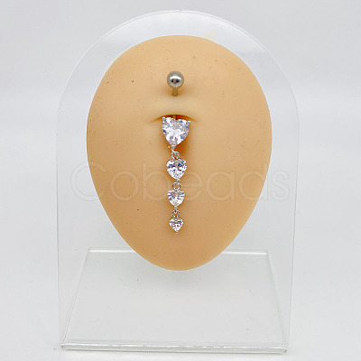 304 Stainless Steel Crystal Rhinestone Dangle Belly Rings WGC038A-06-1