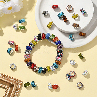 80Pcs Polymer Clay Rhinestone European Large Hole Beads with Silver Color Plated Brass Cores FPDL-LT0001-02F-1