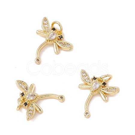 Brass Micro Pave Clear & Black Cubic Zirconia Charms KK-G415-36G-1