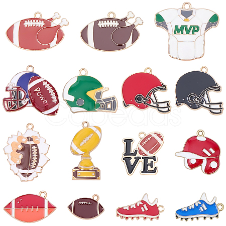 30Pcs 15 Styles Rugby Theme Alloy Enamel Pendants ENAM-SC0007-86-1