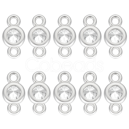 10Pcs 925 Sterling Silver Pave Clear Cubic Zirconia Flat Round Links Connector Charms STER-BC0004-22P-1