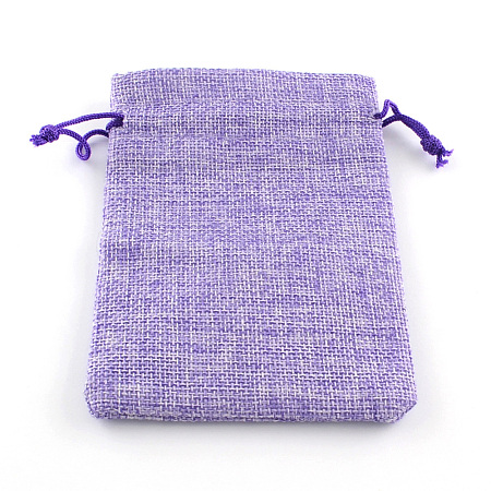 Polyester Imitation Burlap Packing Pouches Drawstring Bags X-ABAG-R005-14x10-03-1
