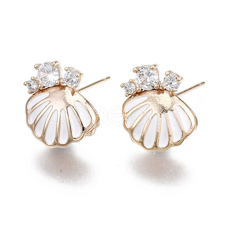 Brass Micro Pave Clear Cubic Zirconia Stud Earring Findings KK-S356-358-NF-1