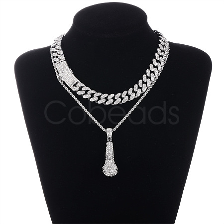 Alloy Crystal Rhinestone Microphone Pendant Double Layer Necklaces FS-WG7349E-03-1