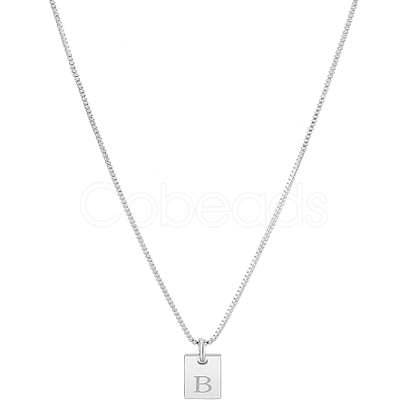 1Pc Stainless Steel Letter Rectangle Pendant Necklaces NJEW-LP0001-34B-P-1