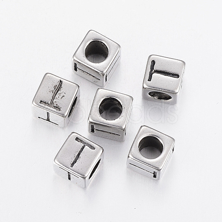 304 Stainless Steel Large Hole Letter European Beads STAS-H428-01AS-T-1