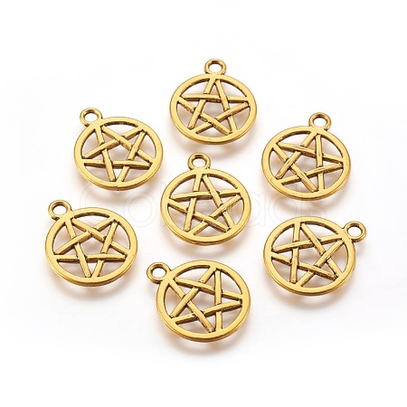 Tibetan Style Alloy Flat Round with Star Charms TIBEP-5248-AG-FF-1