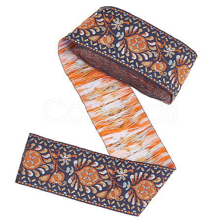 5 Yards Polyester Jacquard Flower Ribbon OCOR-AN0001-01-1