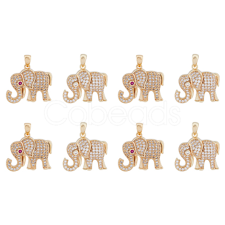 8Pcs 2 Colors Ion Plating(IP) Brass Micro Pave Cubic Zirconia Pendants KK-DC0002-91-1