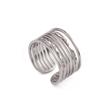 Non-Tarnish 304 Stainless Steel Multi Line Open Cuff Rings for Women RJEW-G285-10P-1