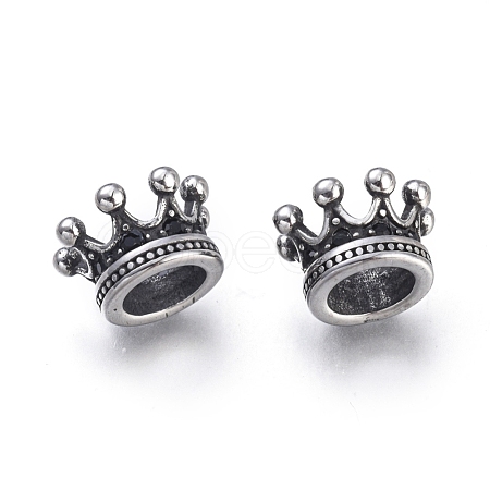 Crown 304 Stainless Steel with Cubic Zirconia European Beads STAS-F243-34AS-1