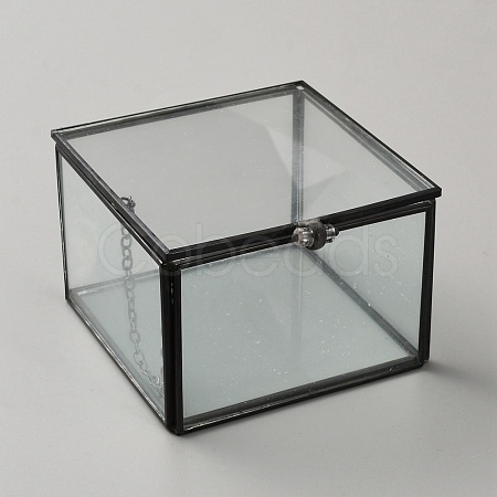 Cuboid Transparent Glass with Zinc Alloy Storage Box CON-WH0095-94-1