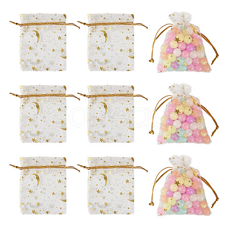 30Pcs Gold Stamping Moon Star Organza Drawstring Gift Bags ABAG-TA0002-21A-1