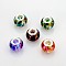 Large Hole Glass European Beads, with Silver Color Plated Brass Cores, Rondelle, Mixed Color, 14x11mm, Hole: 5mm