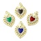 Alloy Pendant, with Glass, Cadmium Free & Nickel Free & Lead Free, Heart with Lotus Charms, Mixed Color, Golden, 27x18.5x3mm, Hole: 1.6mm