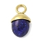 304 Stainless Steel Dyed Natural Lapis Lazuli Pendants, Acorn Charms, Real 18K Gold Plated, 15.5~16x9~9.5x5~6mm, Hole: 3mm