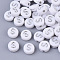 Plating Acrylic Beads, Silver Metal Enlaced, Horizontal Hole, Flat Round with Letter, White, Letter.S, 7x4mm, Hole: 1.2mm