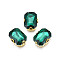 Sew on Rhinestone, Transparent Glass Rhinestones, with Iron Prong Settings, Faceted, Rectangle, Teal, 14.5x11.5x6mm, Hole: 1mm