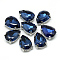 Sew on Rhinestone, Multi-strand Links, Glass Rhinestone, with 201 Stainless Steel Prong Settings, Garments Accessories, Faceted, teardrop, Prussian Blue, 14x10x6mm, Hole: 0.8~1mm