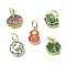 Rack Plating Brass Enamel Pendants, with Jump Ring, Long-Lasting Plated, Lead Free & Cadmium Free, Real 18K Gold Plated, Gourd & Auspicious Cloud Lock & Flower, Mixed Color, 8~11x6~9.5x2~2.5mm, Hole: 3.4mm