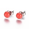 Tarnish Resistant Spray Paint 304 Stainless Steel Stud Earrings, with Earring Backs, Half Round, Red, 6x3mm, Pin: 0.8mm