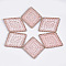 Polyester Woven Pendant Decorations, with Iron Findings, Rhombus with Flower, Light Gold, Pink, 45x37.5x2mm