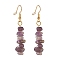 Natural Amethyst Chip Beaded Dangle Earrings, Gemstone Drop Earrings for Women, Brass Jewelry, Golden, 50~54x7~11.5x5~8mm, Pin: 0.7mm