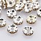 Brass Rhinestone Spacer Beads, Grade A, Wavy Edge, Silver Color Plated, Rondelle, Light Colorado Topaz, 6x3mm, Hole: 1mm