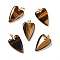 Natural Tiger Eye Pendants, with Rack Plating Golden Plated Brass Findings, Long-Lasting Plated, Heart, 32~34x20x8mm, Hole: 4x4mm