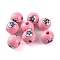 Wood European Beads, Round with Dog Pattern, Pink, 16x15mm, Hole: 4.5mm