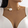Imitation Pearl & CCB Plastic Round Ball Brass Cuff Torques Necklaces WG64653-01-2