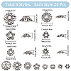 SUNNYCLUE 160Pcs 8 Style Tibetan Style Alloy Flower Bead Caps FIND-SC0008-74-2